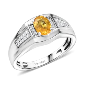 D'Joy Madagascar Yellow Sapphire and Moissanite 1.25 ctw Men's Ring in Rhodium Over Sterling Silver (Size 11.0)