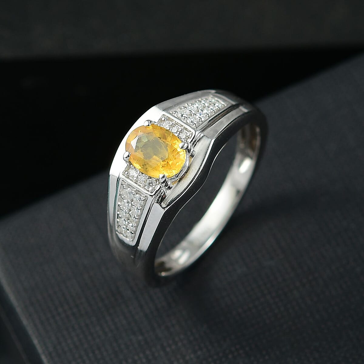 D'Joy Madagascar Yellow Sapphire and Moissanite 1.25 ctw Men's Ring in Rhodium Over Sterling Silver (Size 12.0) image number 1