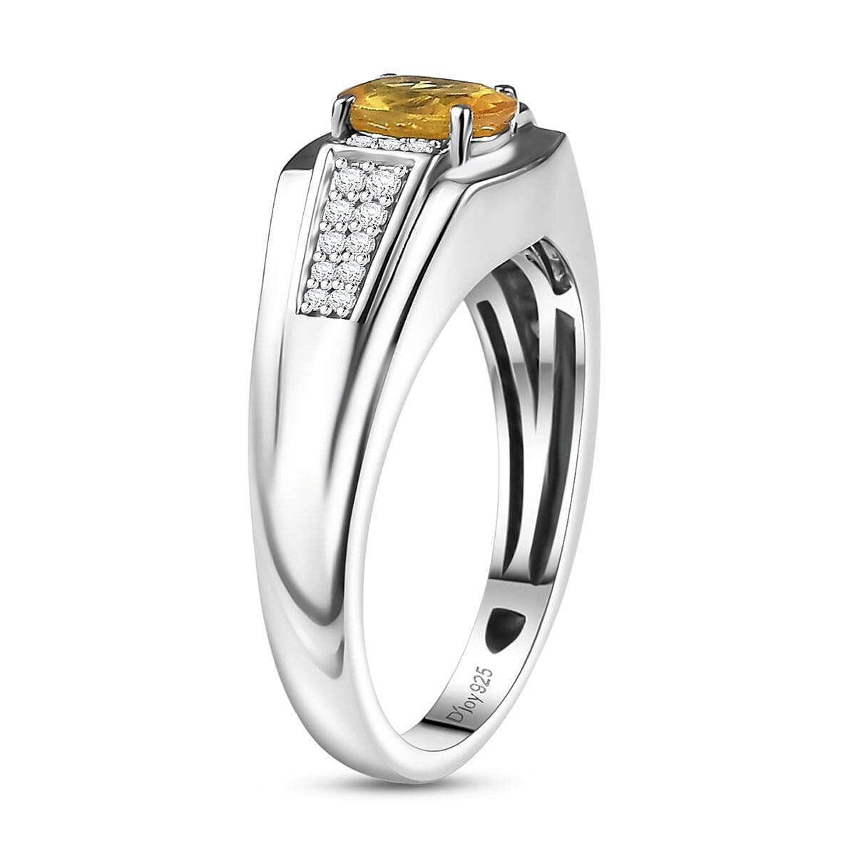 D'Joy Madagascar Yellow Sapphire and Moissanite 1.25 ctw Men's Ring in Rhodium Over Sterling Silver (Size 12.0) image number 3