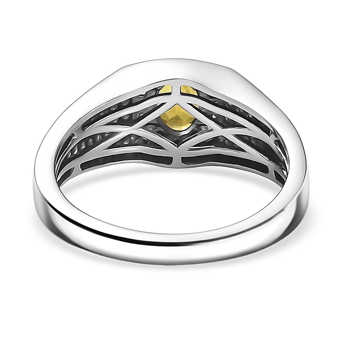 D'Joy Madagascar Yellow Sapphire and Moissanite 1.25 ctw Men's Ring in Rhodium Over Sterling Silver (Size 12.0) image number 4