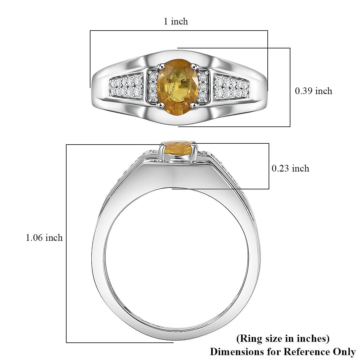 D'Joy Madagascar Yellow Sapphire and Moissanite 1.25 ctw Men's Ring in Rhodium Over Sterling Silver (Size 12.0) image number 5