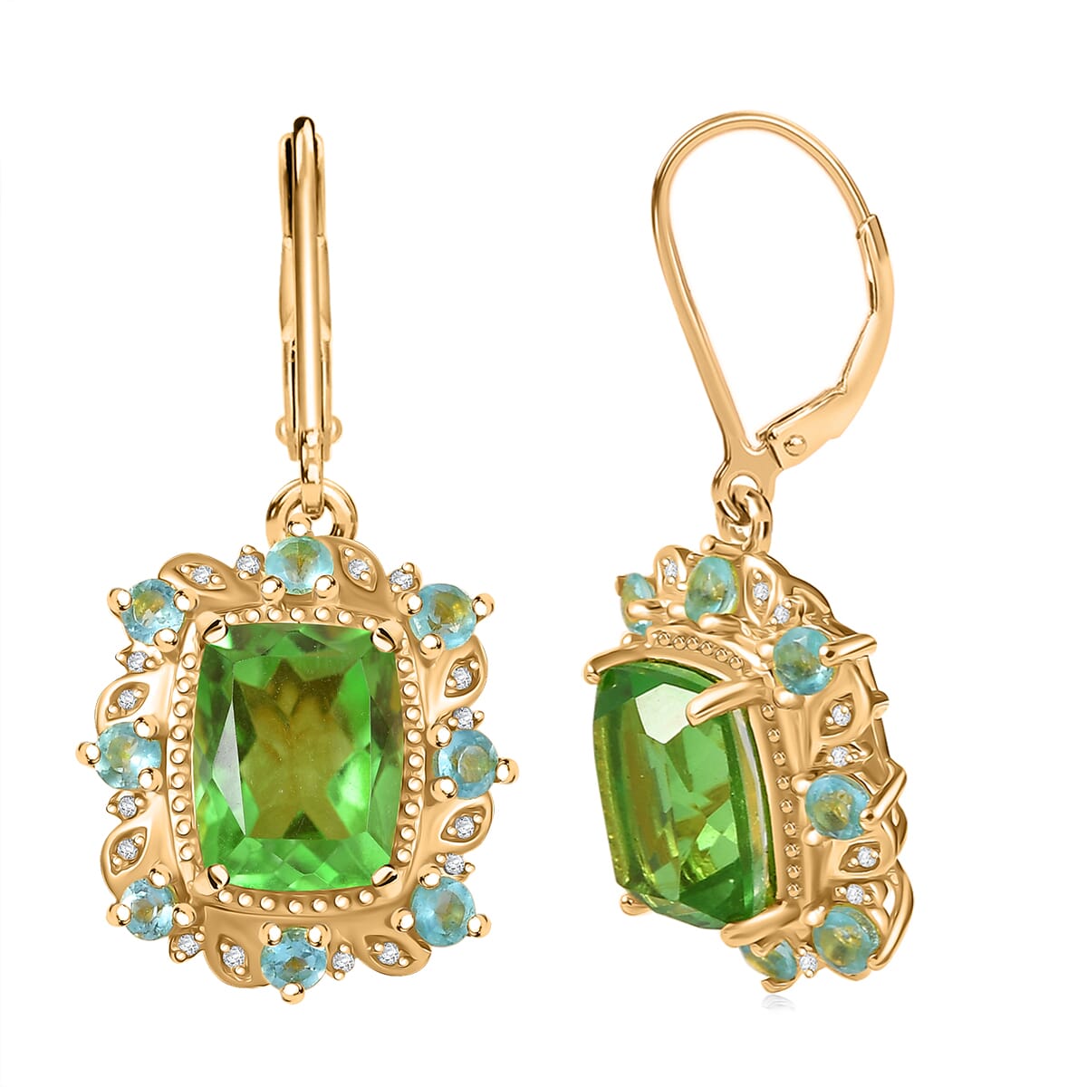 Ever True Chartreuse Quartz (Triplet) and Multi Gemstone 8.50 ctw Rainforest Radiance Earrings in 18K YG Plated image number 0