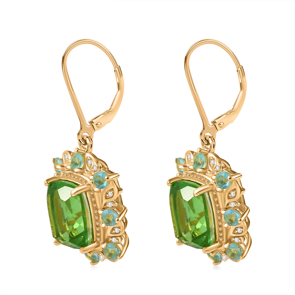 Ever True Chartreuse Quartz (Triplet) and Multi Gemstone 8.50 ctw Rainforest Radiance Earrings in 18K YG Plated image number 3