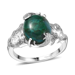 D'Joy Chrysocolla 6.15 ctw Dragon’s Crown Ring in Platinum Over Sterling Silver (Size 10.0) 