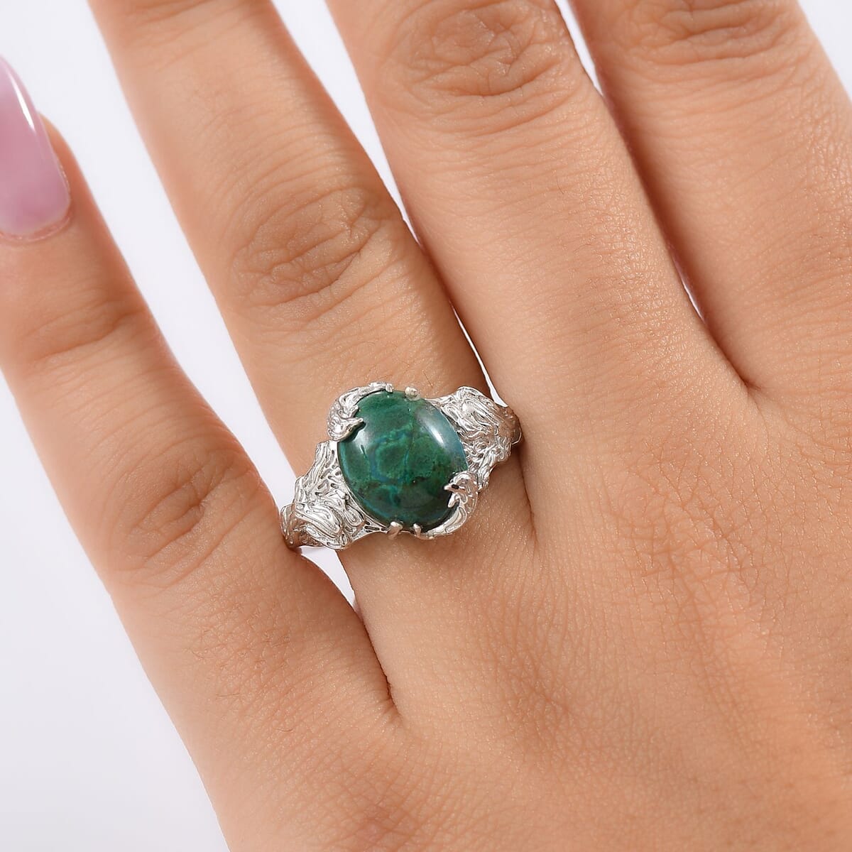 D'Joy Chrysocolla 6.15 ctw Dragon’s Crown Ring in Platinum Over Sterling Silver (Size 10.0)  image number 2