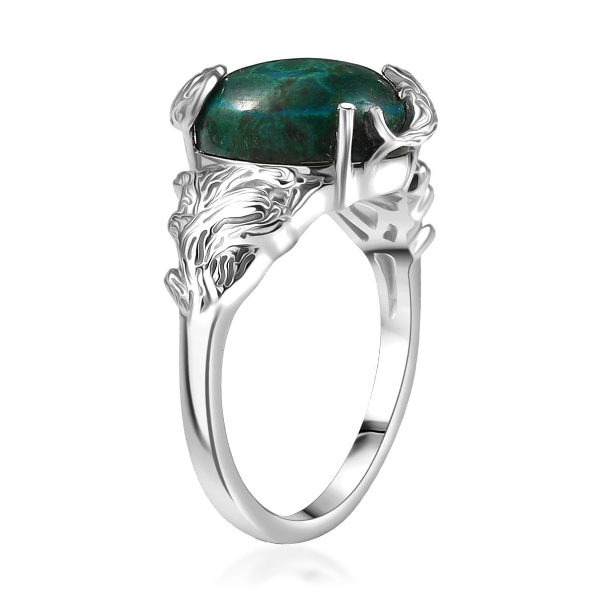 D'Joy Chrysocolla 6.15 ctw Dragon’s Crown Ring in Platinum Over Sterling Silver (Size 10.0)  image number 3