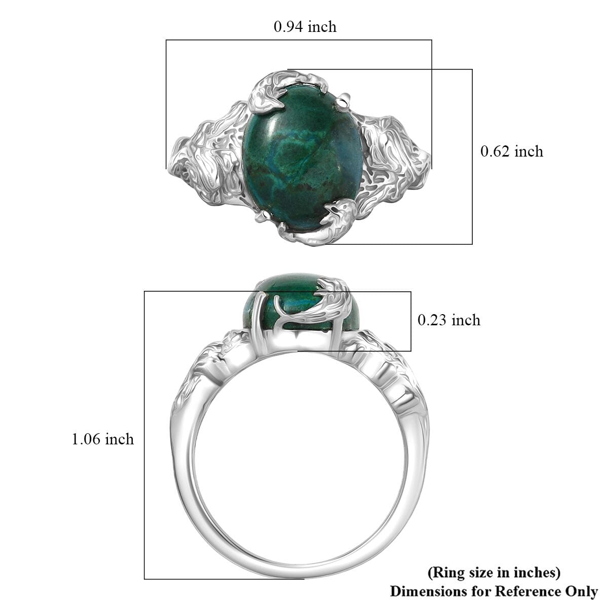 D'Joy Chrysocolla 6.15 ctw Dragon’s Crown Ring in Platinum Over Sterling Silver (Size 10.0)  image number 5