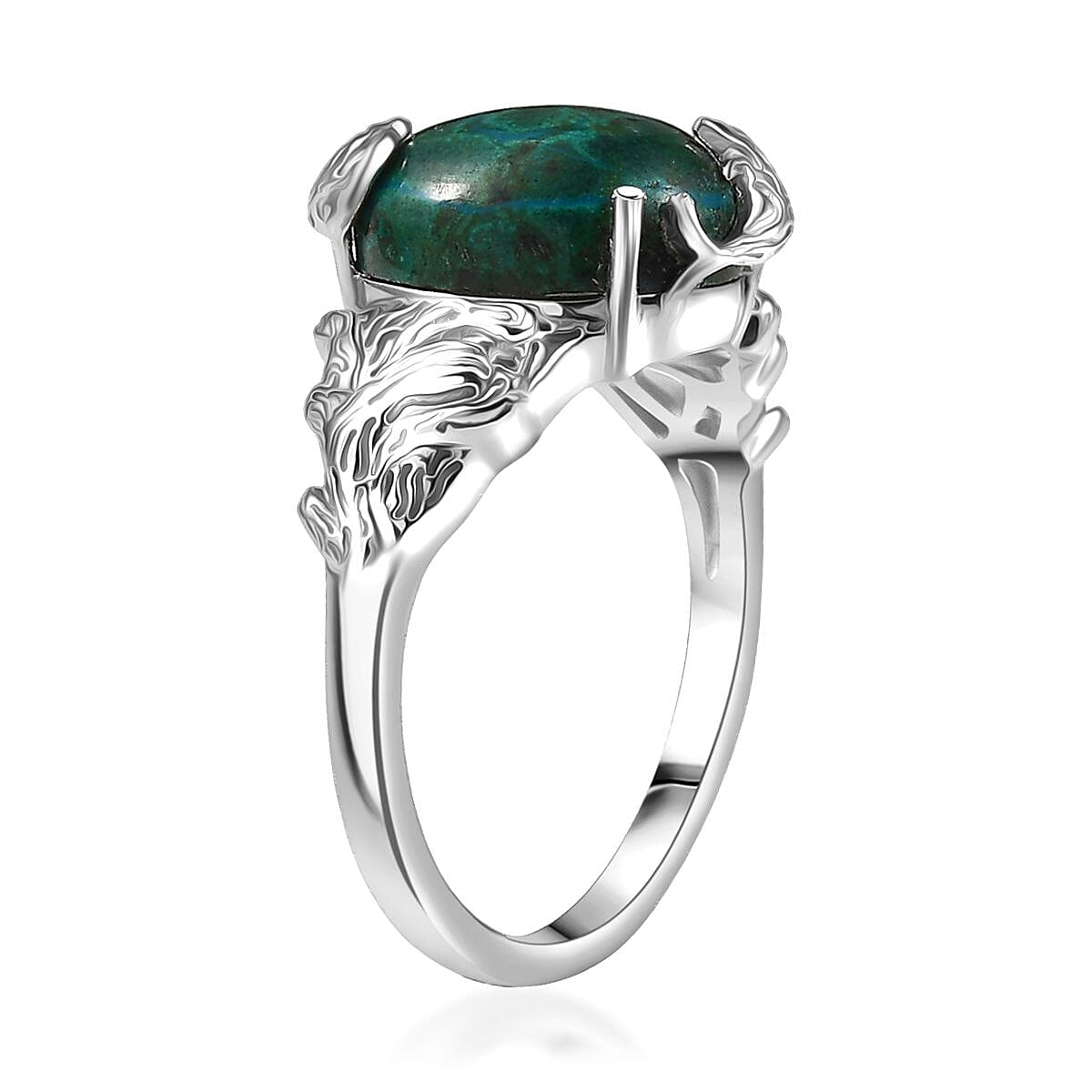 D'Joy Chrysocolla 6.15 ctw Dragon’s Crown Ring in Platinum Over Sterling Silver (Size 7.0)  image number 3