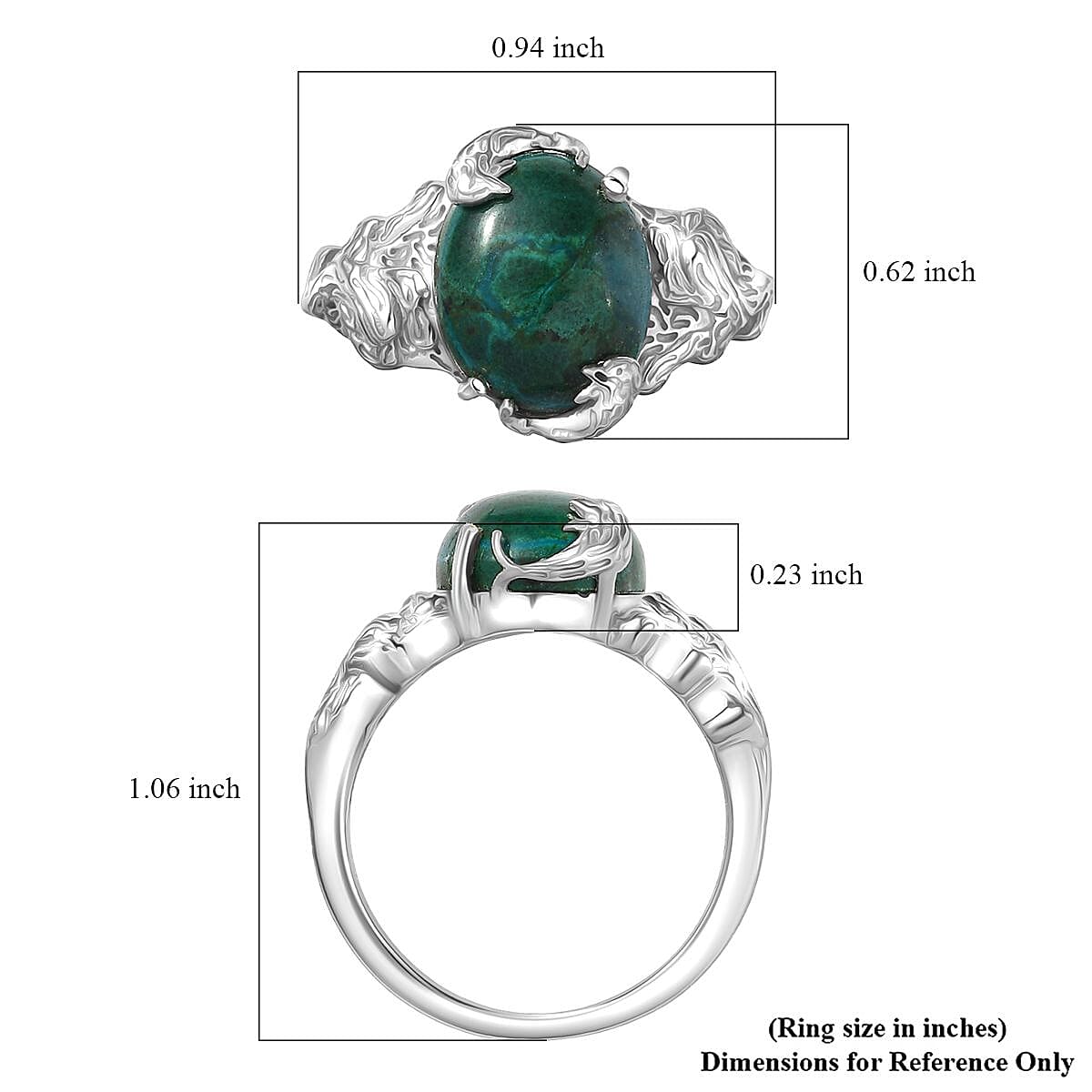 D'Joy Chrysocolla 6.15 ctw Dragon’s Crown Ring in Platinum Over Sterling Silver (Size 7.0)  image number 5
