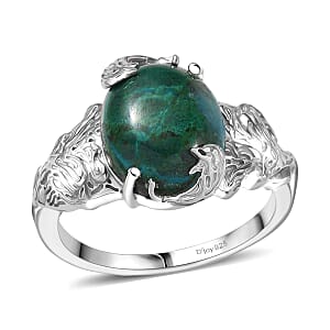 D'Joy Chrysocolla 6.15 ctw Dragon’s Crown Ring in Platinum Over Sterling Silver (Size 8.0)