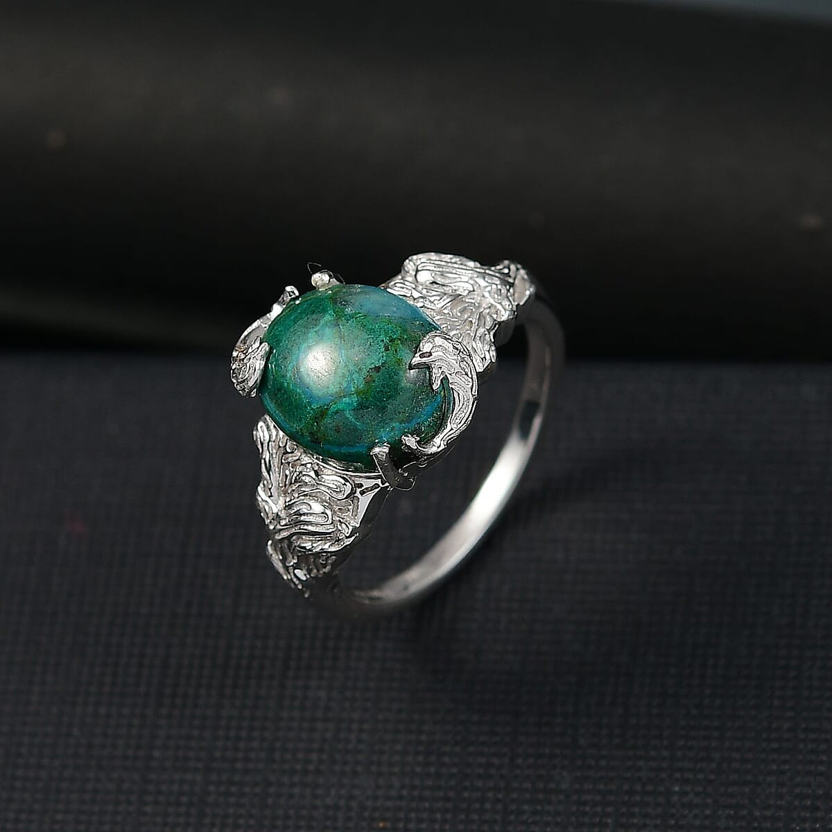 D'Joy Chrysocolla 6.15 ctw Dragon’s Crown Ring in Platinum Over Sterling Silver (Size 8.0) image number 1