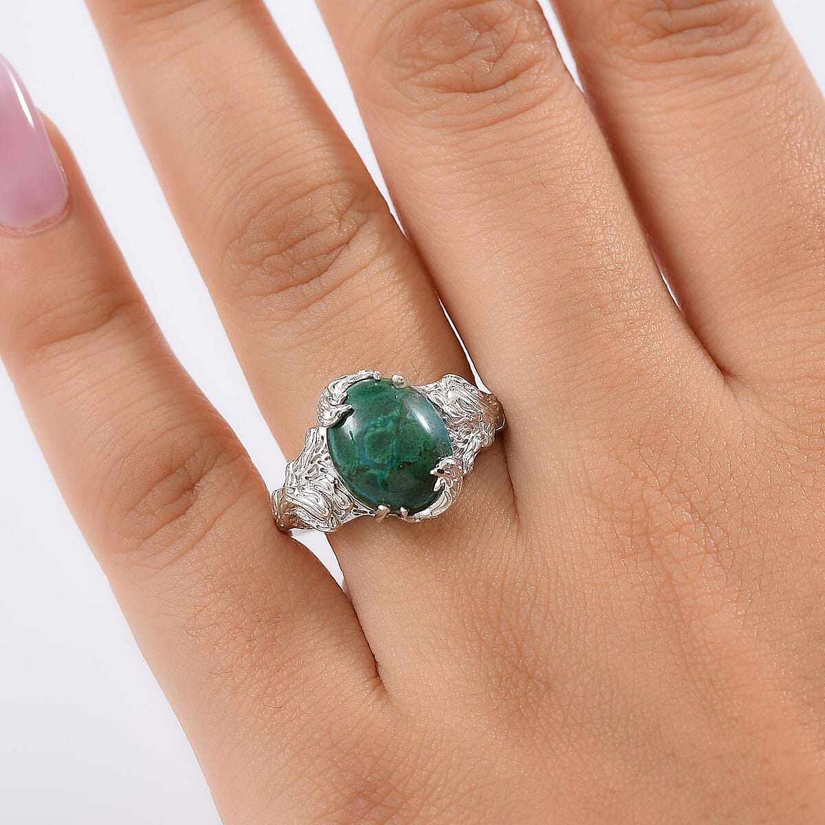 D'Joy Chrysocolla 6.15 ctw Dragon’s Crown Ring in Platinum Over Sterling Silver (Size 8.0) image number 2