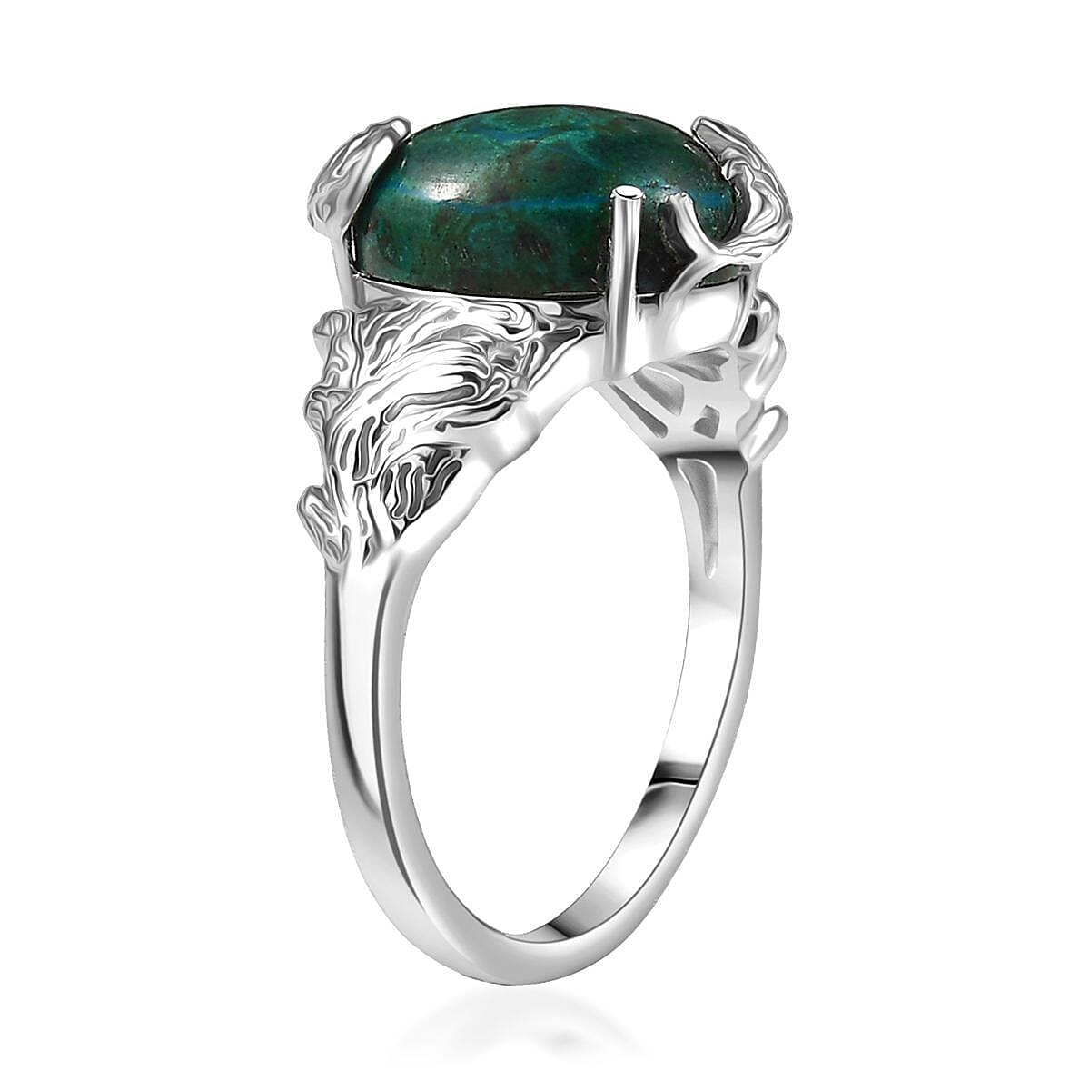 D'Joy Chrysocolla 6.15 ctw Dragon’s Crown Ring in Platinum Over Sterling Silver (Size 8.0) image number 3