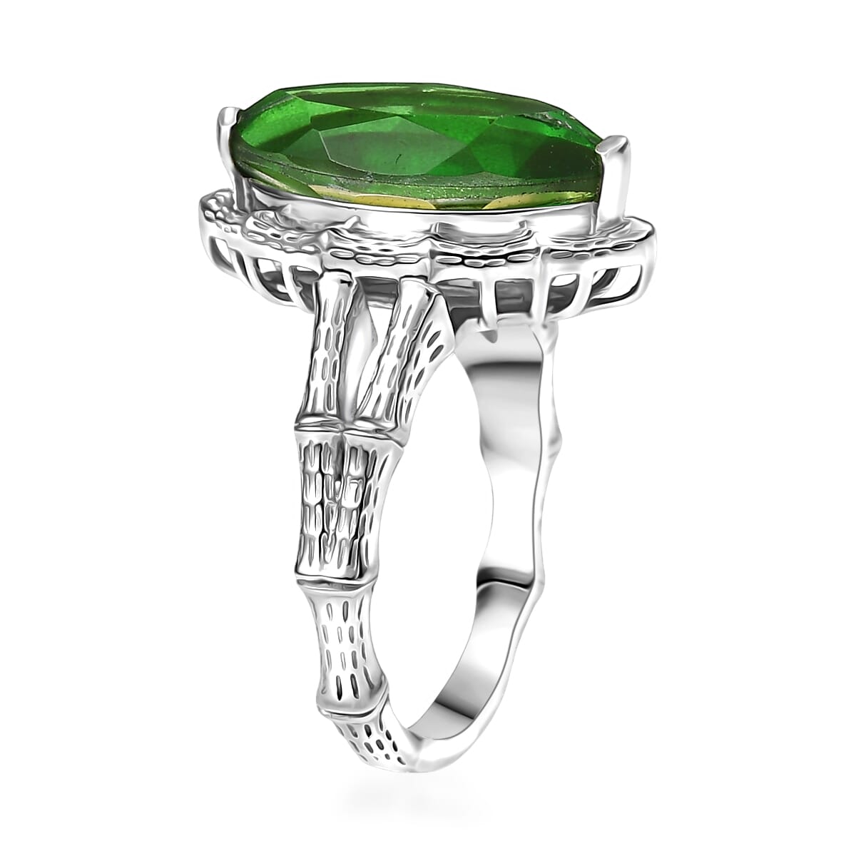 D'Joy Chartreuse Quartz (Triplet) 4.50 ctw Forest Fang Ring in Platinum Over Sterling Silver (Size 5.0) image number 3