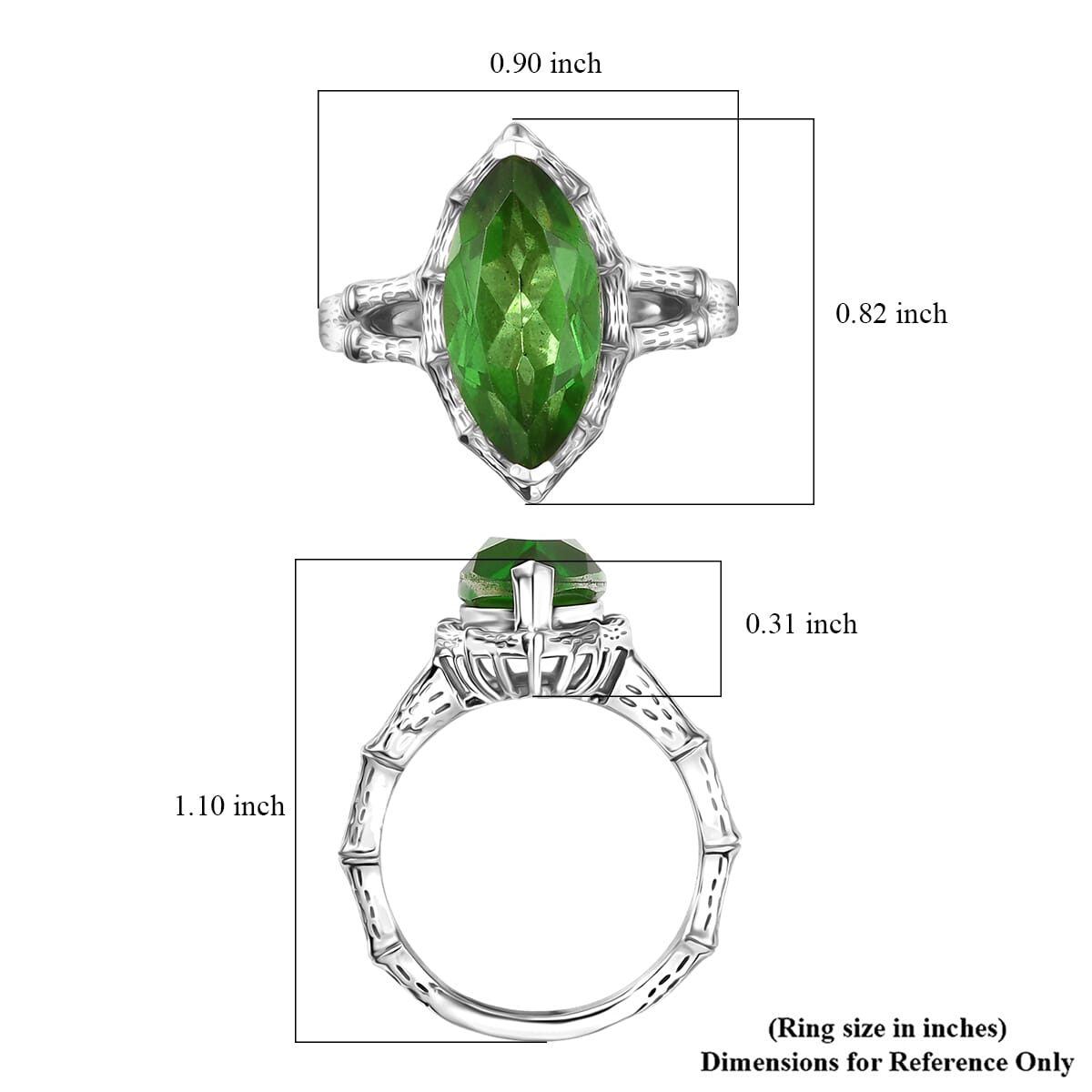 D'Joy Chartreuse Quartz (Triplet) 4.50 ctw Forest Fang Ring in Platinum Over Sterling Silver (Size 5.0) image number 5