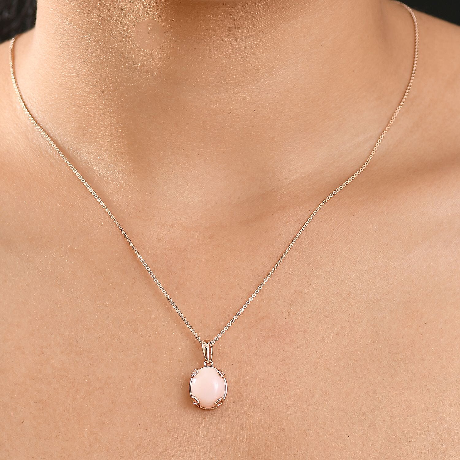 D'Joy Vinicunca Peruvian Opal 4.20 ctw Solitaire Pendant in 18K Rose Gold Plated Sterling Silver