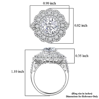 D'Joy 100 Facets Moissanite 4.25 ctw Floral Halo Ring in Rhodium Over Sterling Silver (Size 10.0)