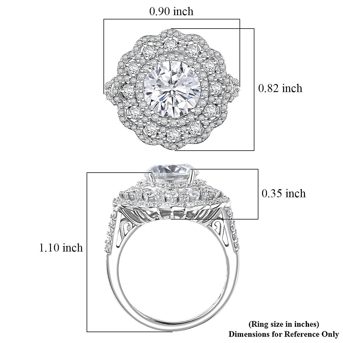 D'Joy 100 Facets Moissanite 4.25 ctw Floral Halo Ring in Rhodium Over Sterling Silver (Size 9.0) image number 5