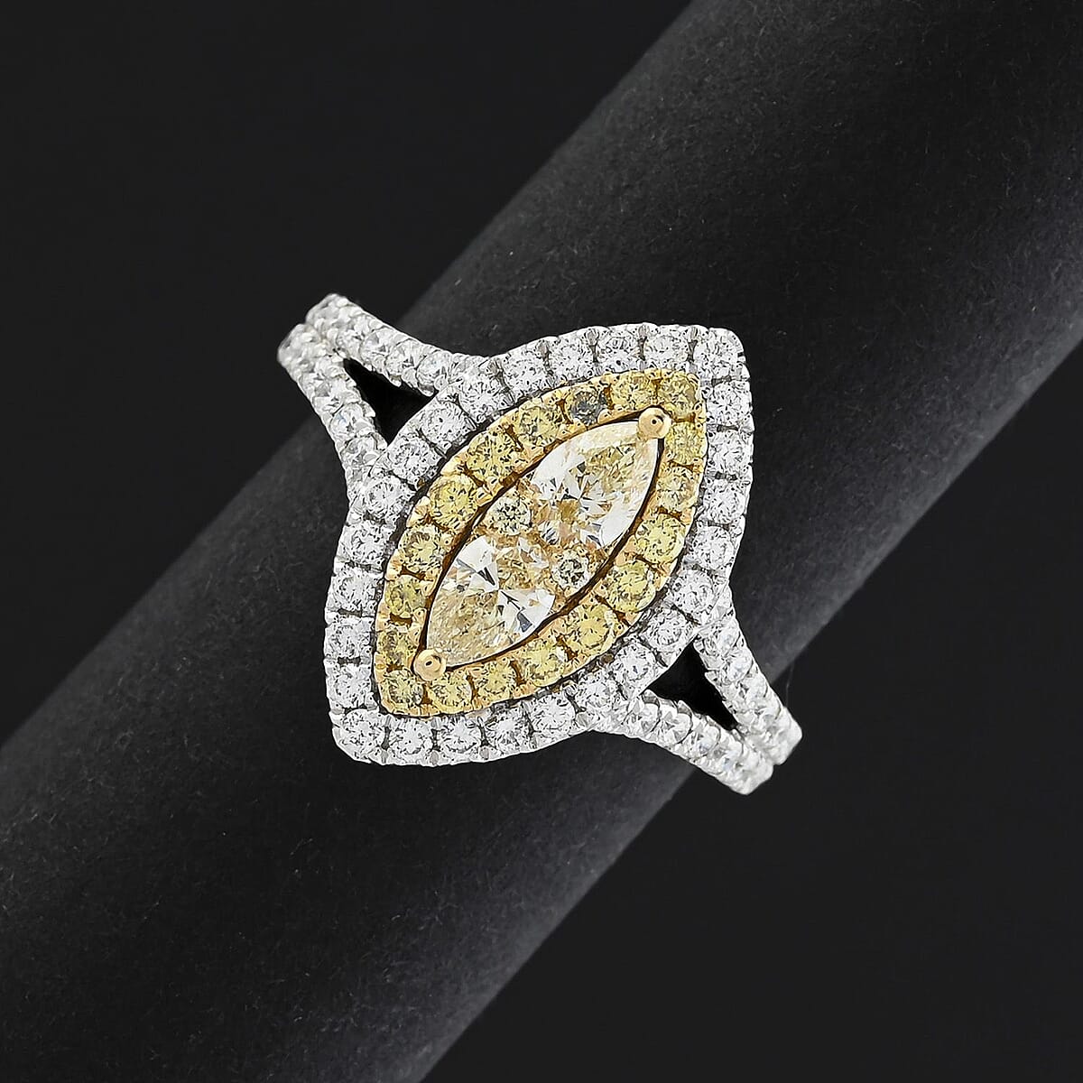 Modani 950 Platinum and 18K Yellow Gold Natural Yellow Diamond, White Diamond Ring (Size 7.0) (6.11 g) 1.27 ctw image number 1