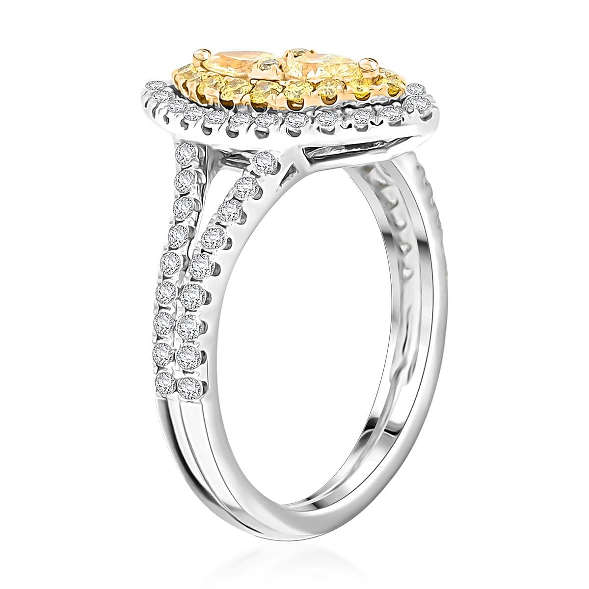Doorbuster Modani Natural Yellow Diamond, White Diamond 1.27 ctw Ring in 950 Platinum and 18K Yellow Gold (Size 7.0) 6.11 Grams image number 3