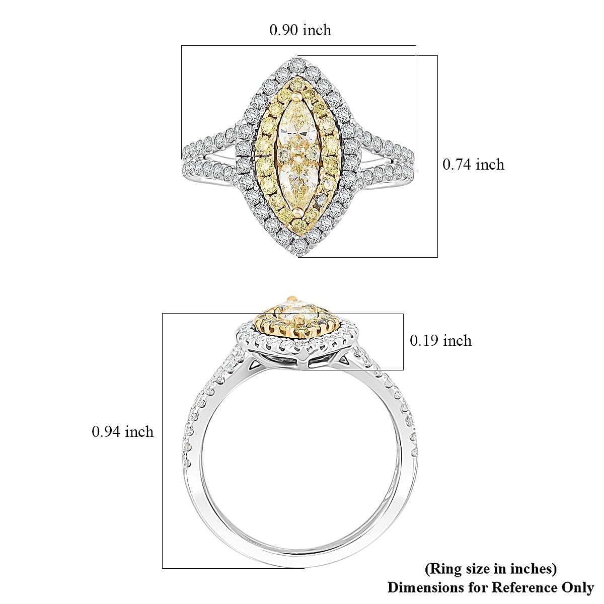 Doorbuster Modani Natural Yellow Diamond, White Diamond 1.27 ctw Ring in 950 Platinum and 18K Yellow Gold (Size 7.0) 6.11 Grams image number 5