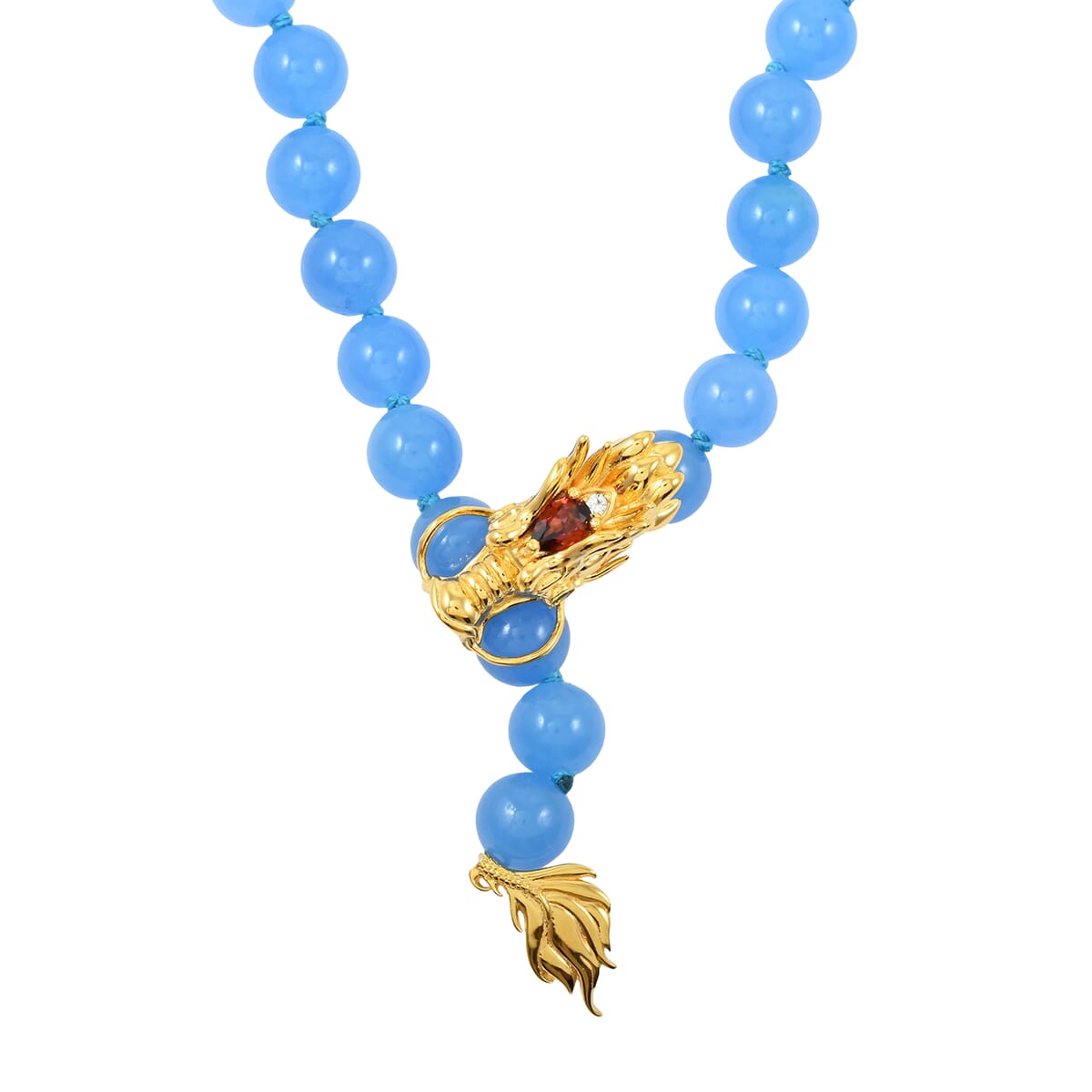 AAA Blue Jade and Multi Gemstone 233 ctw Dragon Necklace in 18K Vermeil YG Over Sterling Silver 18-20 Inches image number 0