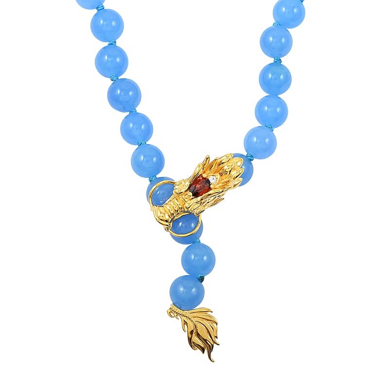 AAA Blue Jade and Multi Gemstone 233 ctw Dragon Necklace in 18K Vermeil YG Over Sterling Silver 18-20 Inches