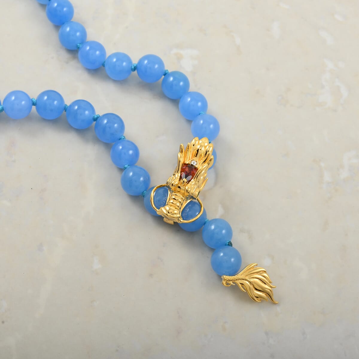 AAA Blue Jade and Multi Gemstone 233 ctw Dragon Necklace in 18K Vermeil YG Over Sterling Silver 18-20 Inches image number 1