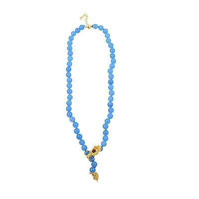 AAA Blue Jade and Multi Gemstone 233 ctw Dragon Necklace in 18K Vermeil YG Over Sterling Silver 18-20 Inches