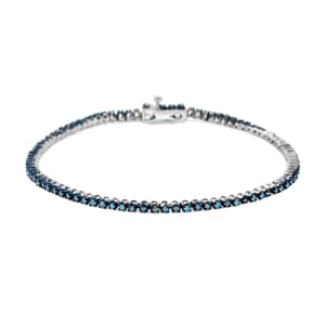 Venice Blue Diamond I1-I2 1.00 ctw Tennis Bracelet in Rhodium Over Sterling Silve (7.00 In) 