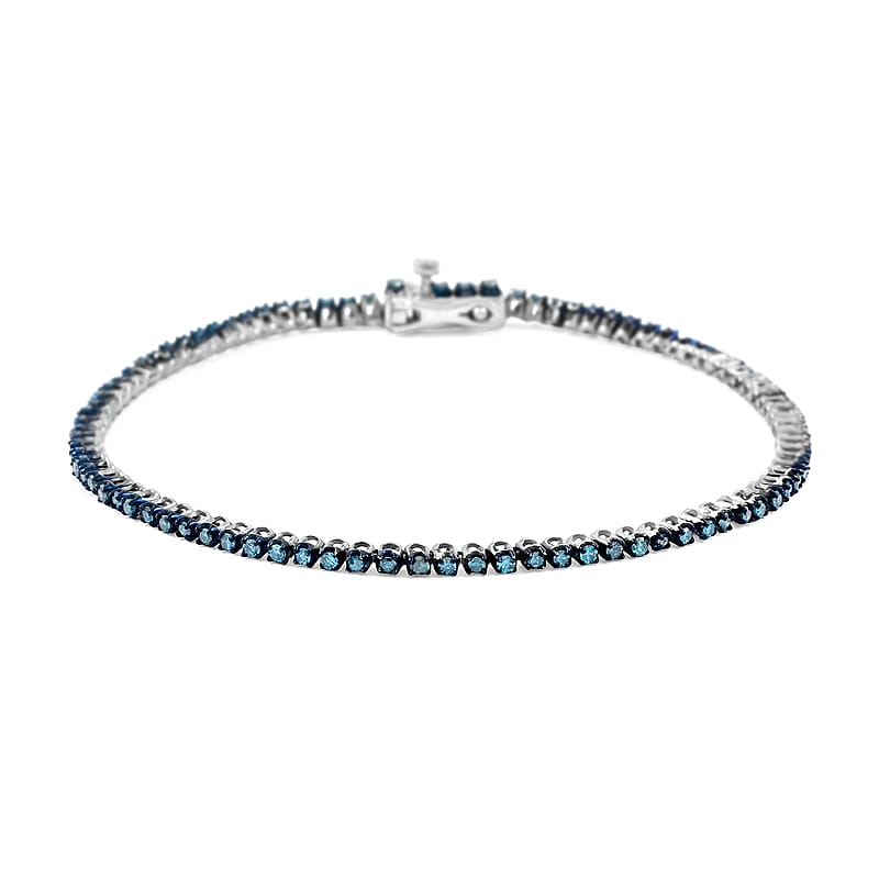 Venice Blue Diamond I1-I2 1.00 ctw Tennis Bracelet in Rhodium Over Sterling Silve (7.00 In) 