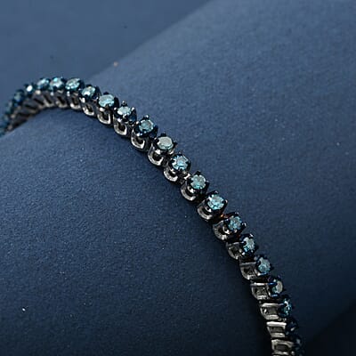 Venice Blue Diamond I1-I2 1.00 ctw Tennis Bracelet in Rhodium Over Sterling Silve (7.00 In) 