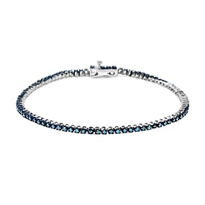 Venice Blue Diamond I1-I2 1.00 ctw Tennis Bracelet in Rhodium Over Sterling Silve (6.25 In) 