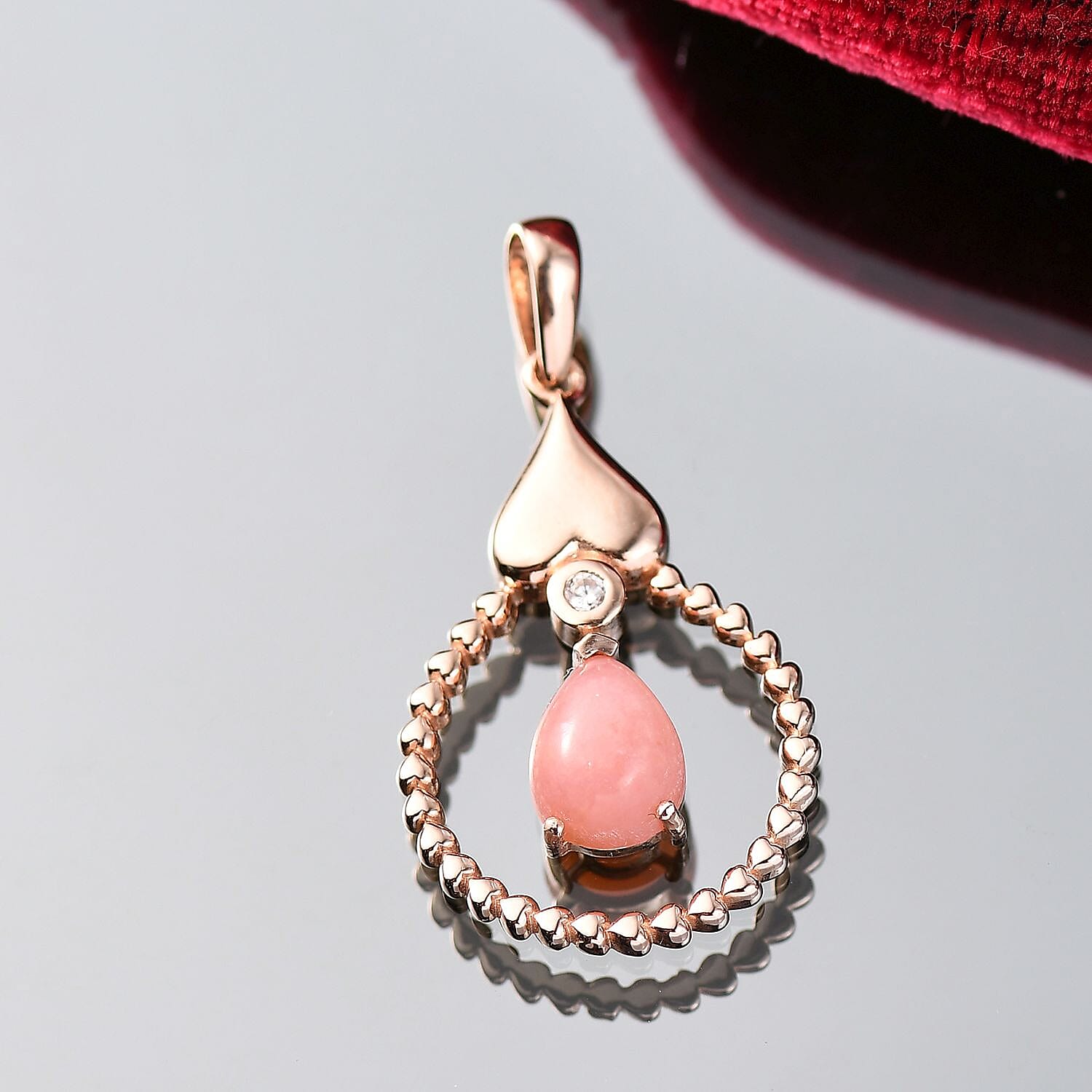 D'Joy Vinicunca Peruvian Opal and White Zircon 1.65 ctw Solitaire Pendant in 18K Rose Gold Plated Sterling Silver
