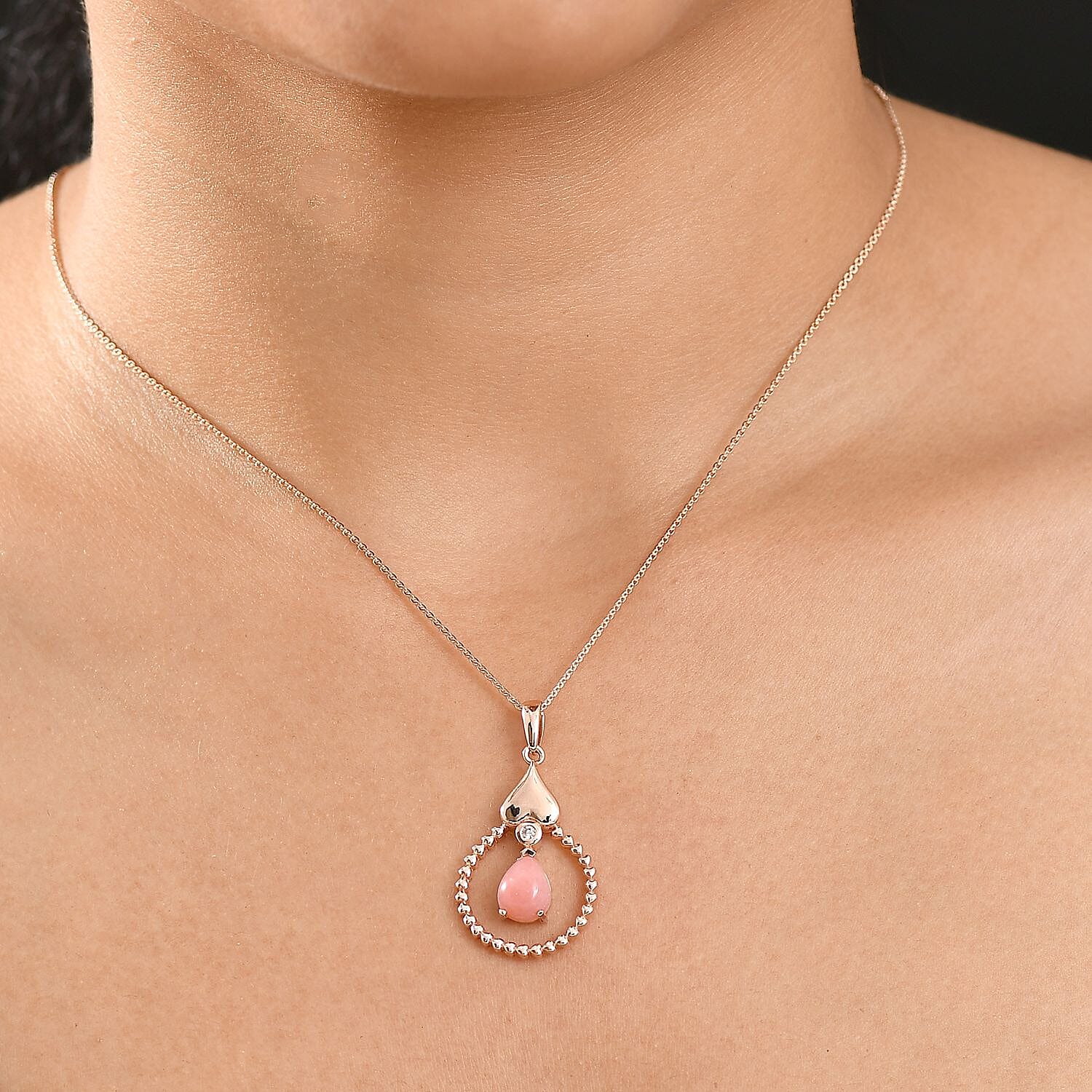 D'Joy Vinicunca Peruvian Opal and White Zircon 1.65 ctw Solitaire Pendant in 18K Rose Gold Plated Sterling Silver