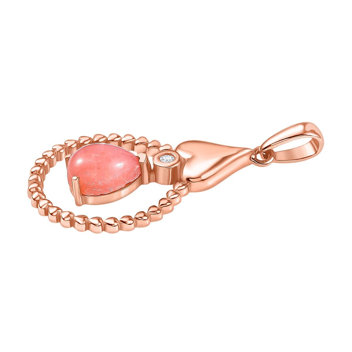 D'Joy Vinicunca Peruvian Opal and White Zircon 1.65 ctw Solitaire Pendant in 18K Rose Gold Plated Sterling Silver