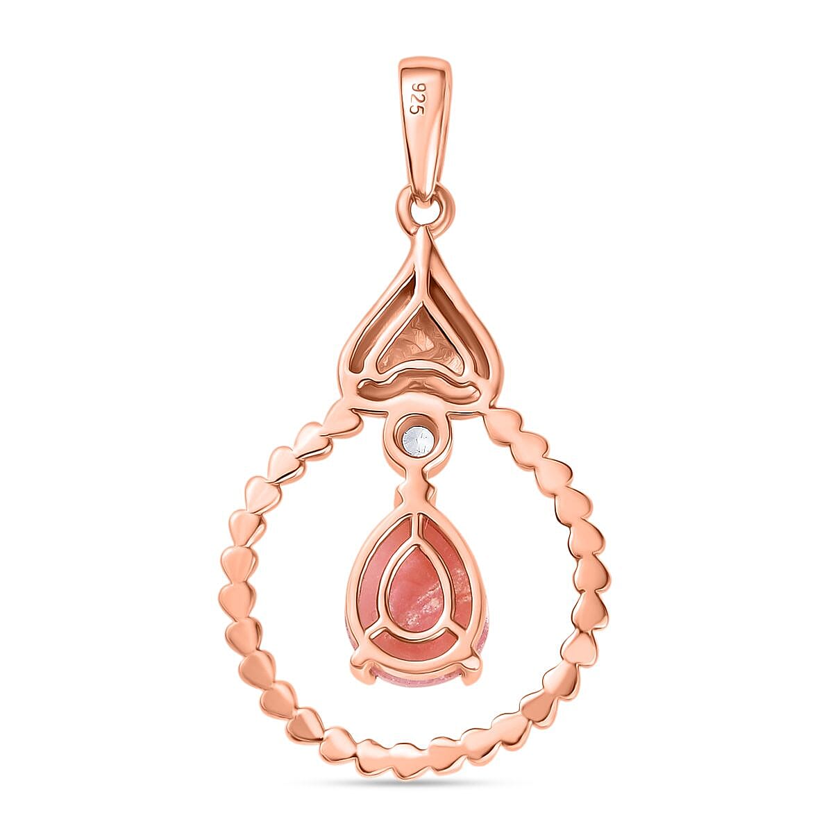 D'Joy Vinicunca Peruvian Opal and White Zircon 1.65 ctw Solitaire Pendant in 18K Rose Gold Plated Sterling Silver