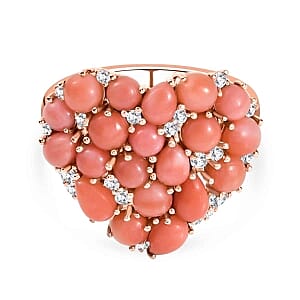 Peruvian Opal and White Zircon 3.38 ctw Cluster Ring in Vermeil Rose Gold Over Sterling Silver (Size 11.5)