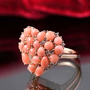 Peruvian Opal and White Zircon 3.38 ctw Cluster Ring in Vermeil Rose Gold Over Sterling Silver (Size 11.5)