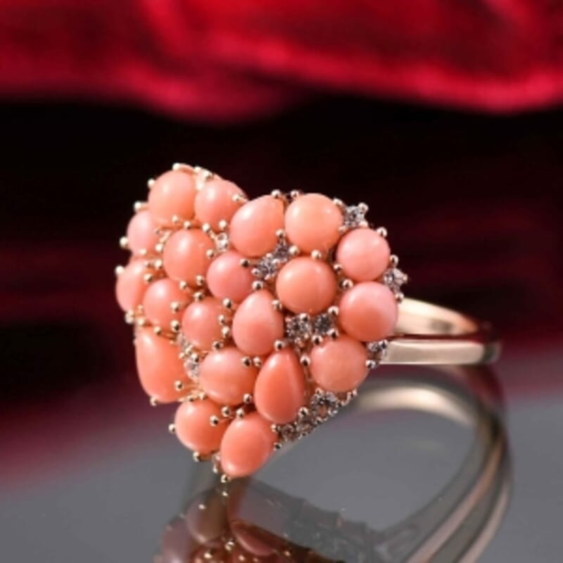 Peruvian Opal and White Zircon 3.38 ctw Cluster Ring in Vermeil Rose Gold Over Sterling Silver (Size 11.5)