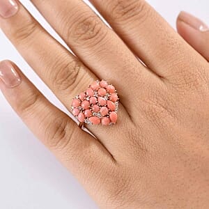 Peruvian Opal and White Zircon 3.38 ctw Cluster Ring in Vermeil Rose Gold Over Sterling Silver (Size 11.5)