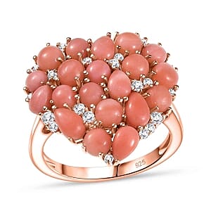 Peruvian Opal and White Zircon 3.38 ctw Cluster Ring in Vermeil Rose Gold Over Sterling Silver (Size 11.5)