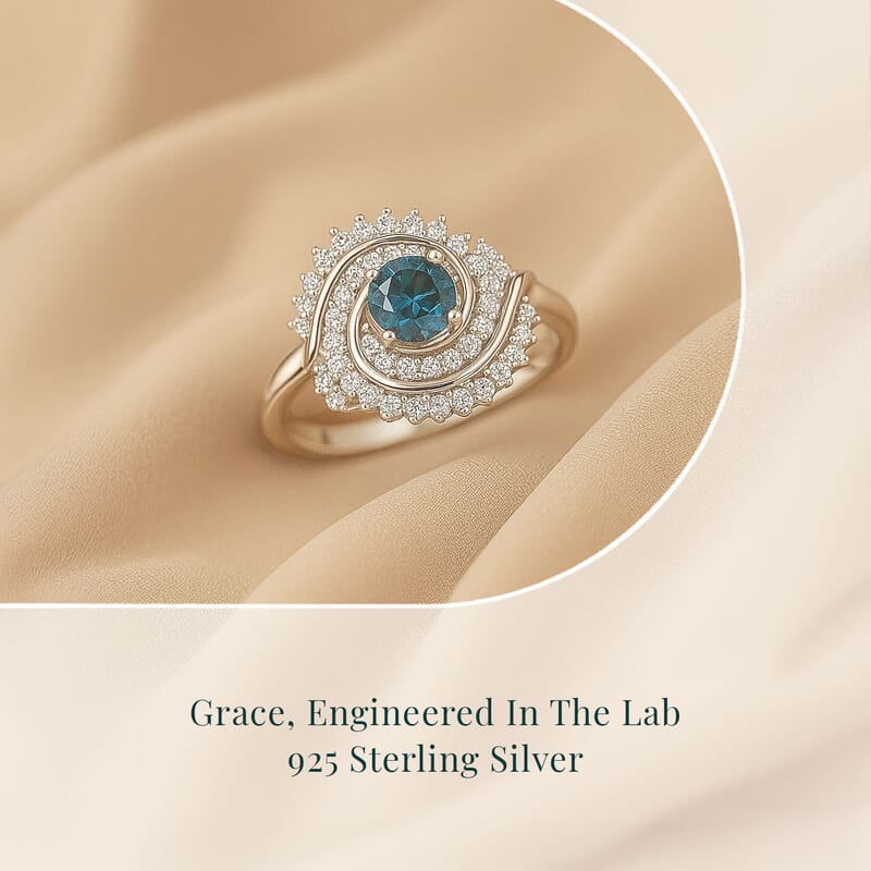 Luxuriant Lab Grown Blue Diamond (IR) and Lab Grown Diamond 1.00 ctw Cosmic Spiral Ring in Rhodium Over Sterling Silver (Size 10.0)