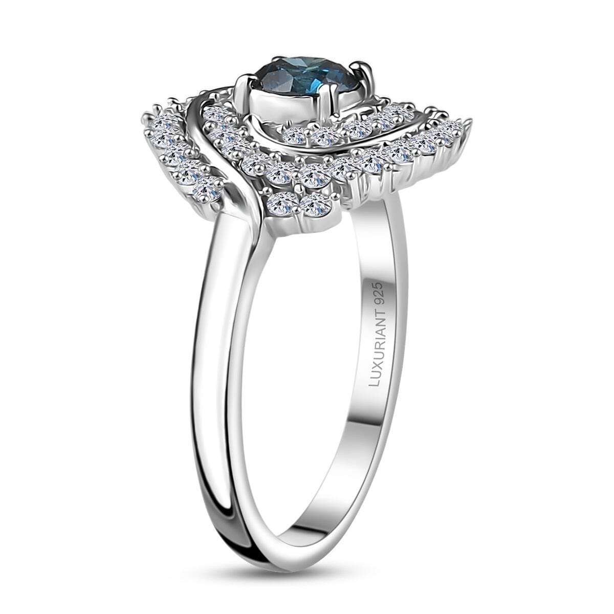 Luxuriant Lab Grown Blue and White Diamond 1.00 ctw Cosmic Spiral Ring in Rhodium Over Sterling Silver (Size 10.0) image number 3