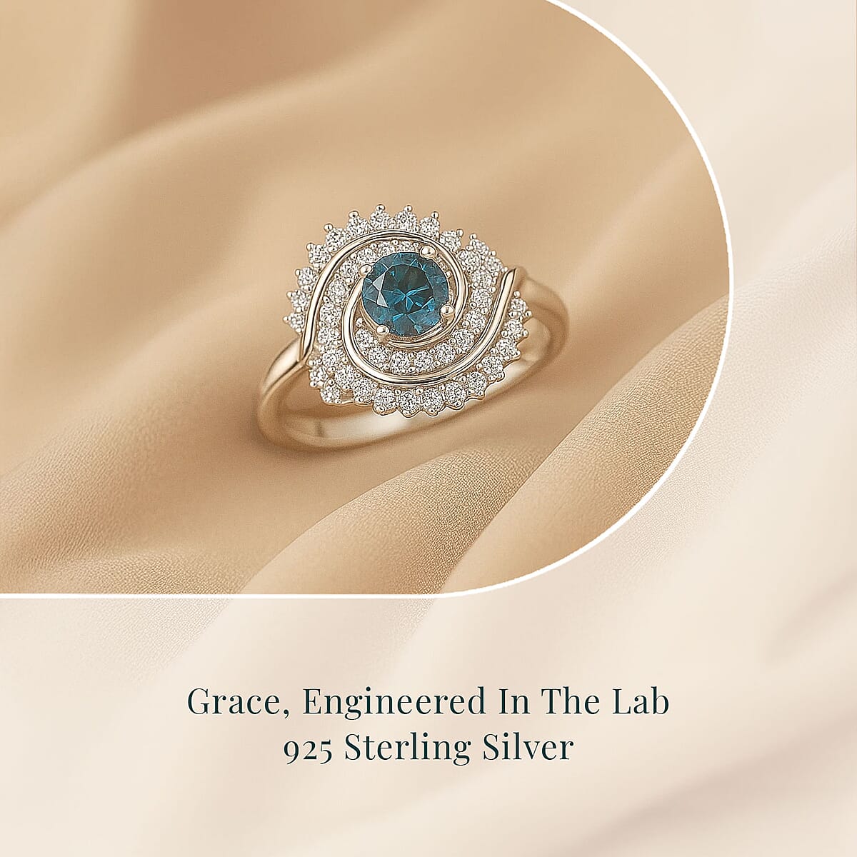 Luxuriant Lab Grown Blue Diamond (IR) and Lab Grown Diamond 1.00 ctw Cosmic Spiral Ring in Rhodium Over Sterling Silver (Size 7.0) image number 2