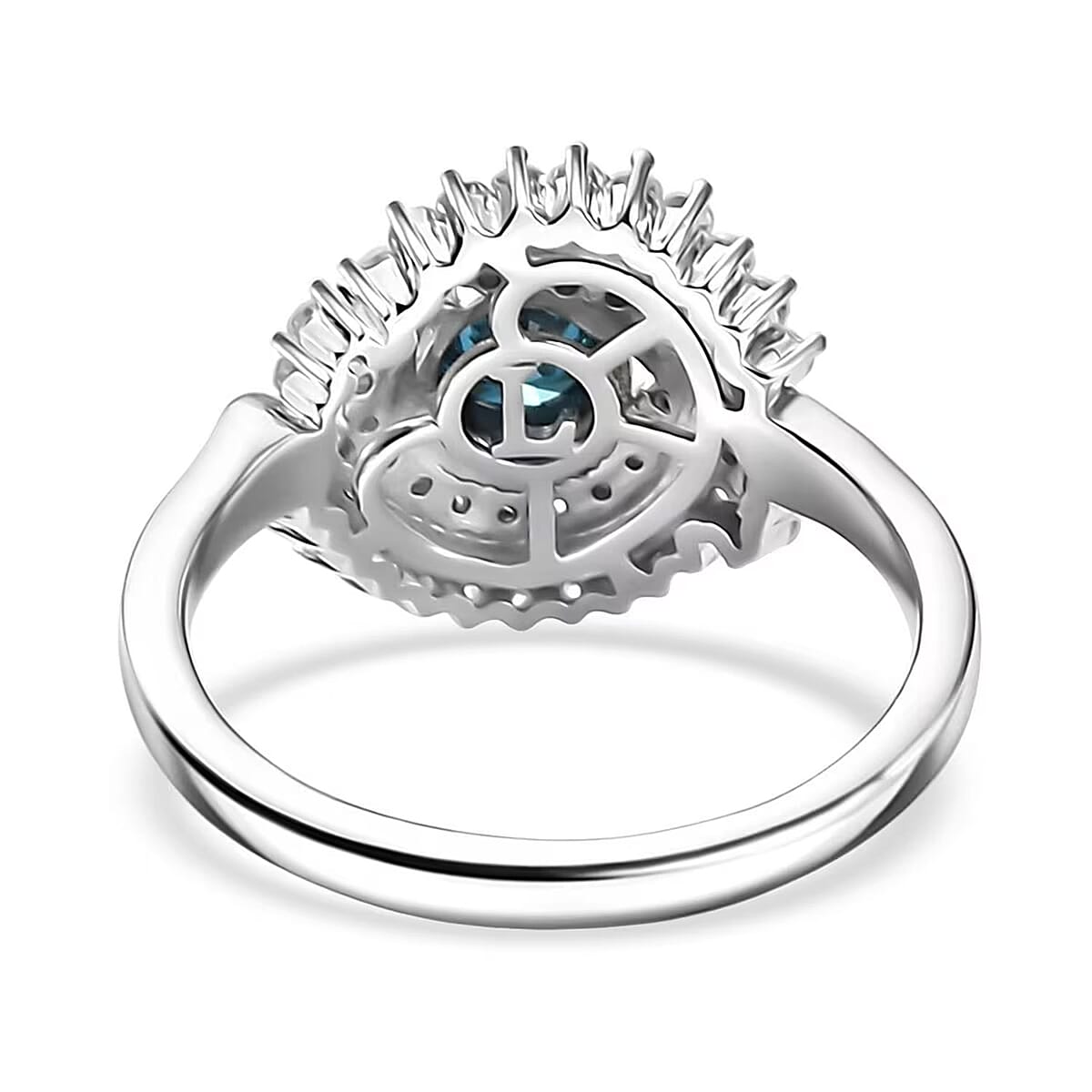 Luxuriant Lab Grown Blue Diamond (IR) and Lab Grown Diamond 1.00 ctw Cosmic Spiral Ring in Rhodium Over Sterling Silver (Size 7.0) image number 7
