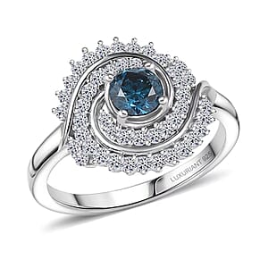 Luxuriant Lab Grown Blue Diamond (IR) and Lab Grown Diamond 1.00 ctw Cosmic Spiral Ring in Rhodium Over Sterling Silver (Size 9.0)