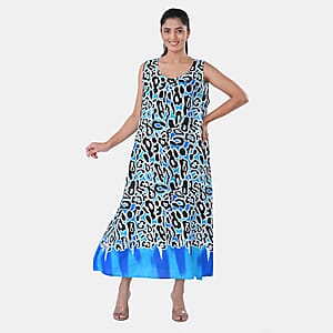 Blue Rayon Digital Printed Maxi Dress - One Size Fits Most