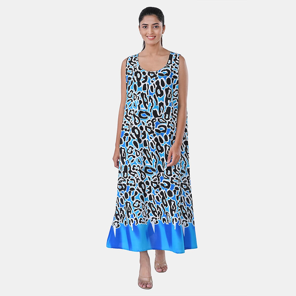 TAMSY Blue Leopard Sleeveless A-Line Midaxi Dress - One Size Fits Most image number 1
