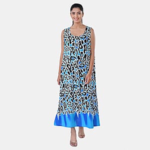 TAMSY Blue Leopard Sleeveless A-Line Midaxi Dress - One Size Fits Most